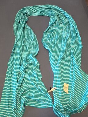Talbots Teal and White Striped Lightweight Scarf